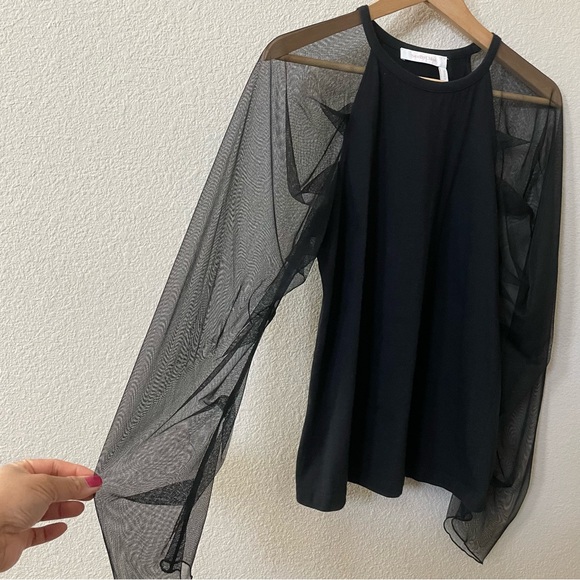 SEE BY CHLOE Crewneck Mesh Puff Sleeve Black Top Sz:S - Picture 6 of 8